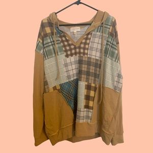 Sugarfox boutique harvest outseam pocketed plaid patch hoodie